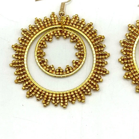 Hand Crafted Golden Sun Hoop Chunky Earrings - Picture 4 of 7